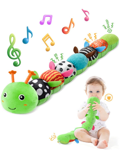 AWOTOY Baby Toys 6-12 Months Music Caterpillar,Stuffed Animals Infant Toys 0-3-6 Months,Baby Sensory Toys Tummy Time with Crinkle Rattle Teething Toys Boys Girls Gifts Birthday Easter Basket Stuffer