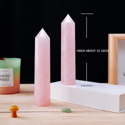 Apengshi Large Rose Quartz Natural Healing Crystal Tower 5.9"-6.3" 6 Faceted Single Point Love Energy Charger Crystal Wand Stone Meditation Home Decor Collection Gift