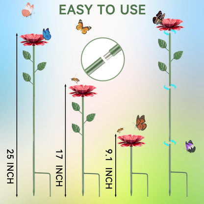 Abtanx 4 Pack Bee Watering Station, Bee Feeder for Garden Metal Butterfly Water Feeder with Flower Design Colorful Butterfly Bee Bath Bowl for Outdoor Garden Yard