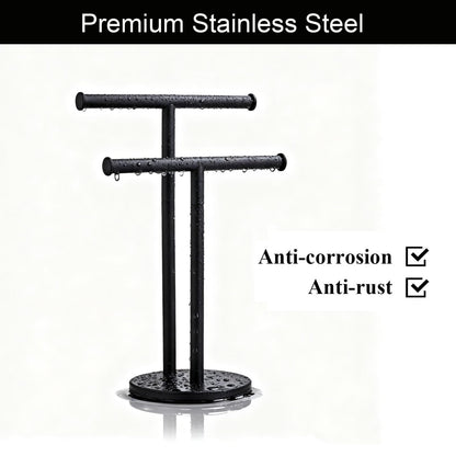 Hand Towel Holder, NEWRAIN Double Countertop Hand Towel Holder Stand, Stainless Steel Free Standing Hand Towel Rack with Heavy Base, for Bathroom Kitchen & Counter top, Matte Black