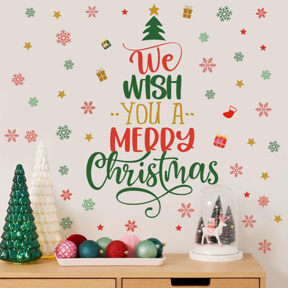 Christmas Tree Wall Decals Merry Christmas Quotes Wall Stickers Xmas Tree Snowflake Wallpaper Christmas Decorations Peel and Stick Removable Vinyl Wall Art for Bedroom