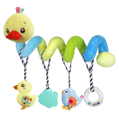 Caterbee Baby car seat Toys, Activity Spiral hangings pram Toys, Plush Crib Toys with Squeaky for boy or Girl (Duck)