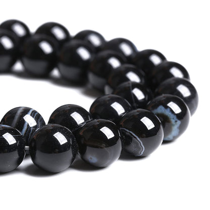 8mm 45PCS Natural Stone Black Agate Stripe Onyx Semi Precious Loose Beads for Jewelry Making DIY Bracelet