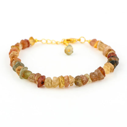 CRYSTALINES Genuine Raw Brown Zircon Gemstone Bracelet, Handmade Bohemian Jewelry, Rough Stone Gold Plated Bracelet, Chakra & Healing Crystals, Christmas Gift for Her (Size.7+1inch)