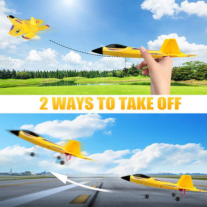 Fremego F22 RC Airplane 2.4GHz Remote Control Plane with Gyro Stabilizer, LED Lights & Dual Batteries, Easy Fly RC Glider for Kids Boys Adults Beginners(Yellow)