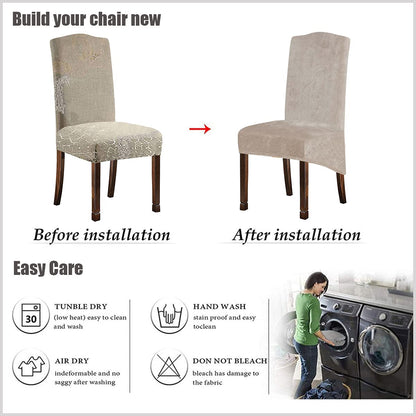 KELUINA Velvet Plush XL Dining Chair Covers, Stretch Chaircover, Spandex High Chairs Protector Covers Seat Slipcover with Elastic Band for Dining Chairs (Tauqe 1, Set of 2)