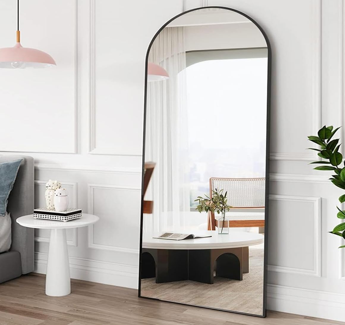 OGCAU Full Length Mirror, 71"x30" Arched-Top Floor Mirror, Wall Mounted Hanging or Leaning, Standing, Full Body with Aluminum Frame for Bedroom Living Room, Black