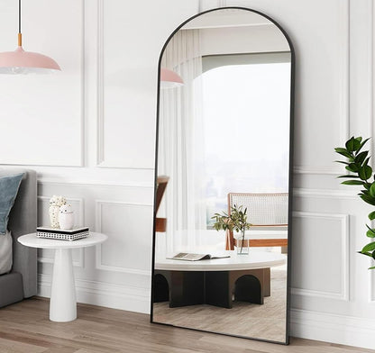 OGCAU Full Length Mirror, 71"x30" Arched-Top Floor Mirror, Wall Mounted Hanging or Leaning, Standing, Full Body with Aluminum Frame for Bedroom Living Room, Black
