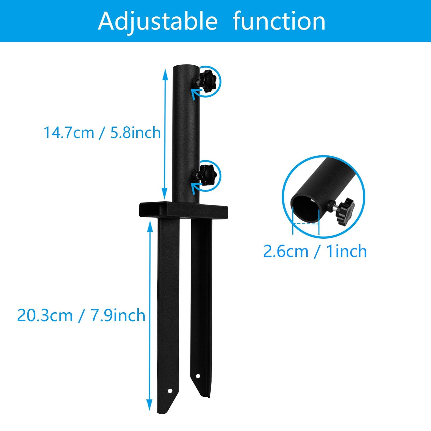 KSWLOR Flag Spike Ground Stake, Ajustable Metal Flag Pole Stakes, Feather Flag Stake Base, Ground Spike Flag Pole Holder, Ground Outdoor Banner Stakes for Garden Lawn Suitable for 0.5-1 inch Rods