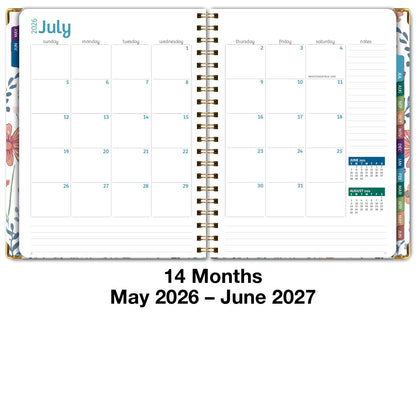 HARDCOVER Academic Year 2026-2027 Planner: 14 Months (May 2026 Through June 2027) 8.5"x 11" Daily Weekly Monthly Planner Yearly Agenda. Bookmark, Pocket Folder and Sticky Note Set (Colorful Botanicals)