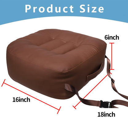 YOUFI Leather Seat Cushion Extra-Thick Booster for Office Chair to Rise Height - Full Filling for Support - with Breathable Cover, Handle and Buckle - Relieves Back Pain – 18"x16"x6" (Brown)