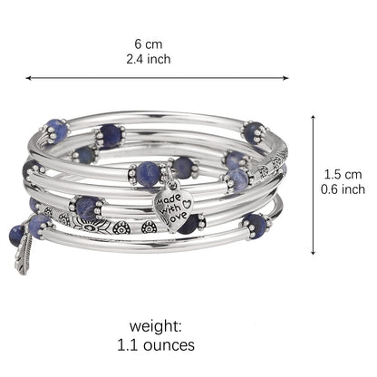 FULU AUTUMN Beaded Bangle Bracelets for Women Silver Wrap Bangles Bracelet Womens Costume Jewelry Fashion Gift(Blue)