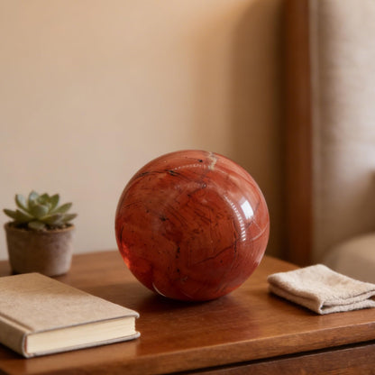 AierCrystal Natural Stone Crystal Sphere Feng Shui Home Decoration Ball Positive Energy Scrying Orb for Meditation Tool for Spiritual Space Purification Globe Diameter 5-6cm Red Jasper Sphere