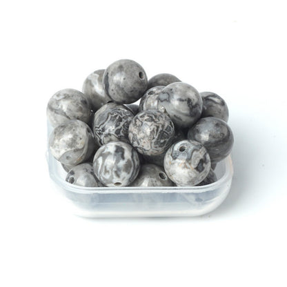 100Pcs Natural Stone 8mm Grey Map Round Loose Gemstone Energy Healing Beads Hole Size 1mm DIY Smooth Beads for Bracelet Necklace Earrings Jewelry Making