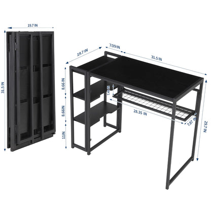 GarveeLife 38.6 inch Folding Desk Writing Computer Desk with Storage Shelf,Spaces Saving Writing Sturdy Table No Assembly,for for Bedroom, Home Office, Dorm, Apartment, Black