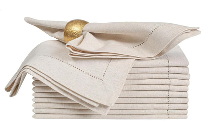 Homidate Linen Flax Cotton Cloth Dinner Napkins Set of 12 – 18x18 Natural Fabric with Hemstitched Mitered Corners – Machine Washable Wedding, Cocktail & Party Table Napkins