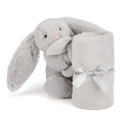 Jellycat Bashful Grey Bunny Soother, 13.5 inches - Security Blanket and Lovey for Babies - Baby Gift