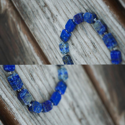 Square Lapis Lazuli Bracelet | Natural Royal Blue 6x8mm Throat & Third Eye Chakra Crystal Gemstone Beads | Handmade Meditation Protection Jewelry | Beading Tool Kit - Fits for 6.5-7.5" Medium Wrist