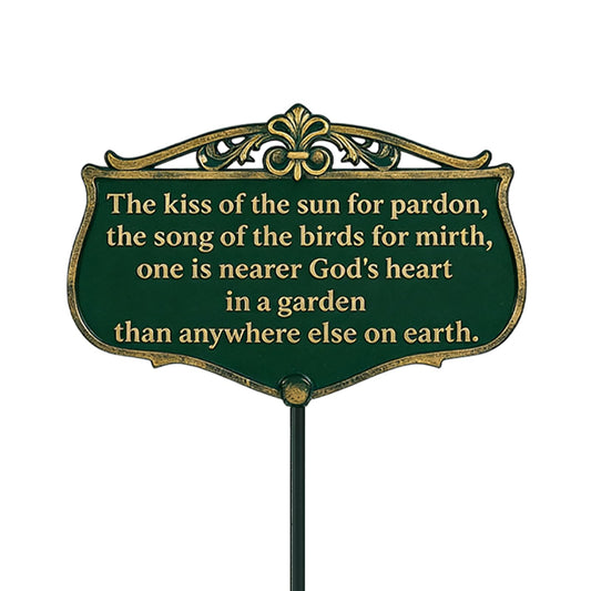 Garden Signs for Outside, "The Kiss of The Sun" Double-Sided Vintage Green Poem Plaque with Stake, Aluminum Outdoor Garden Sign for Patio Yard Lawn Backyard Porch Decor