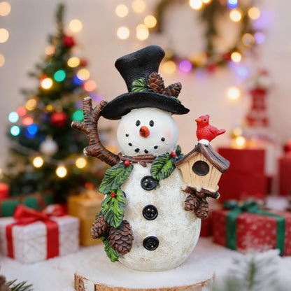 Gishima Snowman Decorations Indoor Snowman Figurines Decor Holiday Winter Ornament Christmas Figurines Table Decorations Gifts (Holding Cardinal)