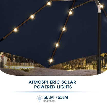 wikiwiki 7.5ft Solar Led Patio Umbrella, Sturdy Outdoor Market Umbrella for Deck, Pool, Garden w/Tilt, Crank, 18 LED Lights, Navy Blue