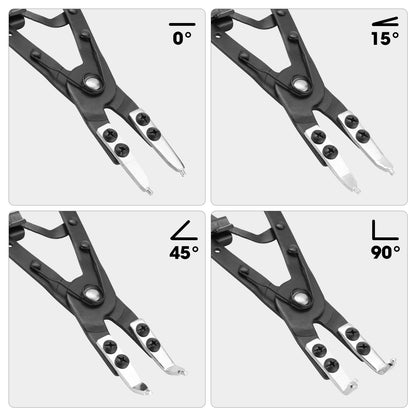 DNA MOTORING 2pc 10 in Heavy Duty Multi Angle Internal External Spring Ratchet Circlip Plier For Ring Remover Retaining Snap Ring Plier Set, W/Case, Tools-00533