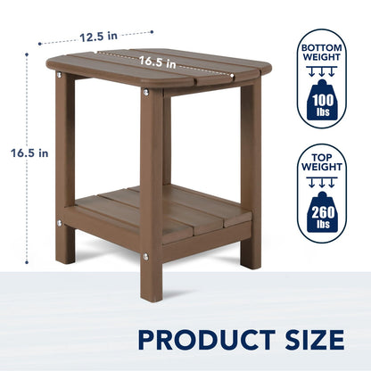 nalone Adirondack Side Table 16.5" Outdoor Side Table HDPE Plastic Double Adirondack End Table Small Table for Patio(Wood)