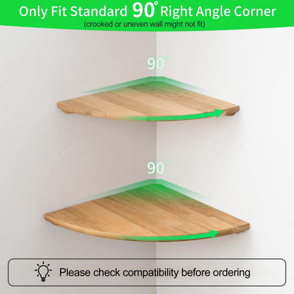 Conamily Corner Shelf, Solid Oak Wood Floating Corner Shelf Wall Mount Round End Floating Speaker with Wire Hole for Small Plant Photo for Bedroom Kitchen, Living Room