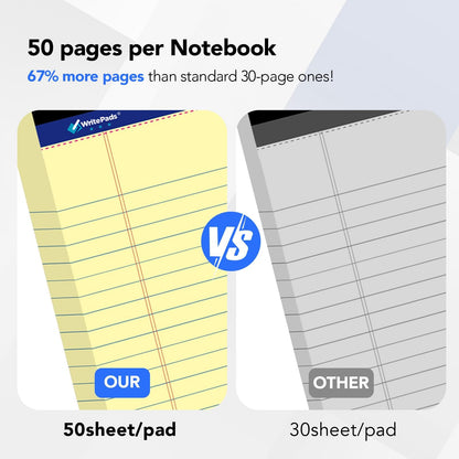 Legal Pads 8.5 x 11.75 Inch Wide Ruled Writing Pads, 12 Pack Note Pads - White Perforated Paper with Hard Back, 50 Sheets Per Pad, No Bleed Paper Notepad for Office, School, Business MADE IN USA