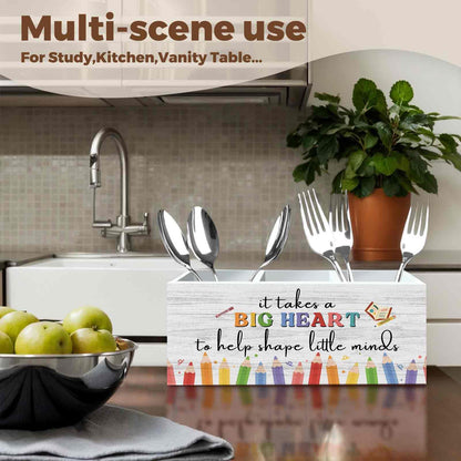 XINCEYWJ Teacher Appreciation Gifts Pencil Pen Holder for Desk Organizer, Thank You Gifts for Teachers Women Men Wooden Box Decorations for Home Office Classroom Desk Tabletop Decor