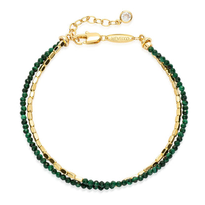 MEVECCO Bead Bracelet for Women 18K Gold Plated Layered Hematite Malachite Stone Mixed Bracelets Handmade Gold Custom Beaded Charm Chain Bracelet Stack Jewelry Gifts
