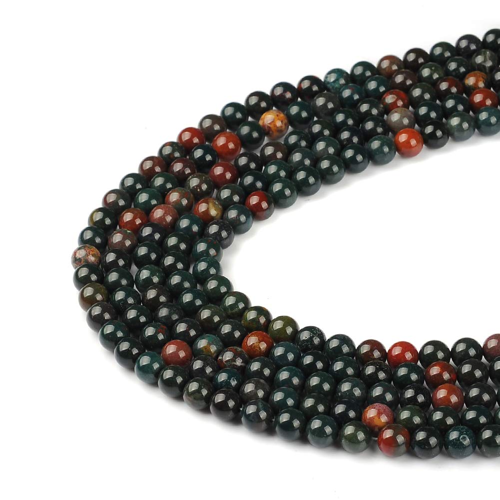 10mm Natural Indian Bloodstone Gemstone Round Loose Beads Crystal Stone Bracelet Necklace Accessories Crafts for Jewelry Making DIY,1 Strand 15"