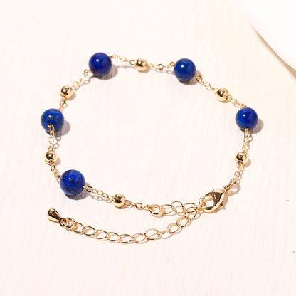 Xfoxstal 14k Gold Plated Chain Bracelets for Women Crystals and Stones Bracelets Jewelry Adjustable (Lapis Lazuli)