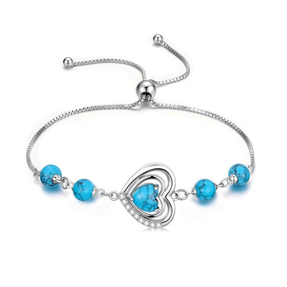PEIMKO 925 Sterling Silver Heart Turquoise Exquisite Bracelet Boho Style Bracelet Jewelry Gifts for Women Mother-7