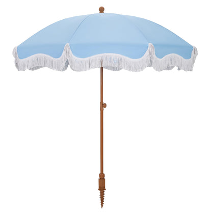 HERA'S PALACE 7 ft Heavy Duty Beach Umbrella with Sand Anchor, Fringe Umbrella for Sand, UV 50+, Patio Umbrella with Tilt Pole for Garden Pool Backyard