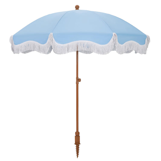 HERA'S PALACE 7 ft Heavy Duty Beach Umbrella with Sand Anchor, Fringe Umbrella for Sand, UV 50+, Patio Umbrella with Tilt Pole for Garden Pool Backyard