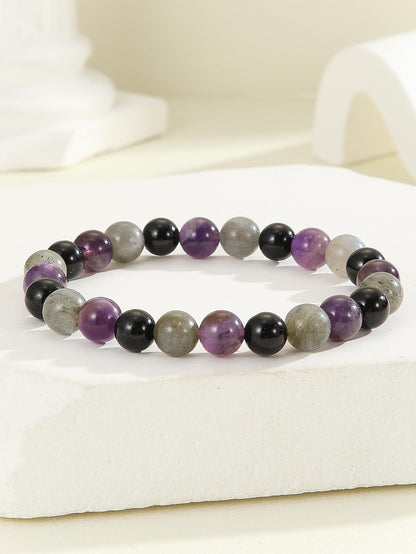 Crytsal Vibe Ultimate Protection Bracelet - Labradorite – Amethyst – Black Tourmaline - 8mm Beaded Bracelet for Protection - Elastic Adjustable Size