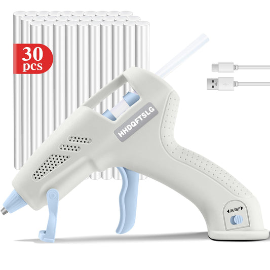 HHDQFTSLG Cordless Hot Glue Gun, Fast Preheating with 2600mAh Type-C Rechargeable Hot Melt Glue Gun, 30 Premium Glue Sticks, Mini Glue Gun Ideal for Crafts, DIY Gift, Repairs(20w)