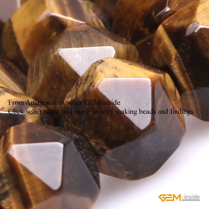 GEM-Inside Natural 8mm Yellow Tiger Eyes Gemstone Loose Beads Faceted Cambay Crystal Energy Stone Power for Jewelry Making 15"