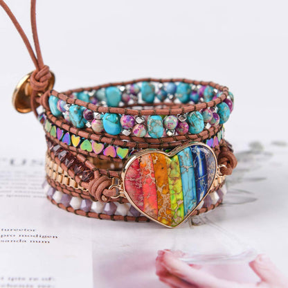 YGLINE Handmade Leather Wraps Bracelet Beads Yoga Bracelets Gemstone Healing Bracelets