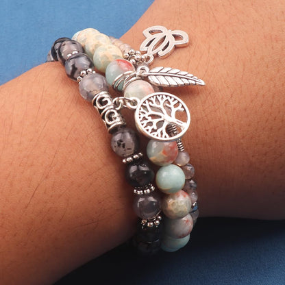 UEUC Tree of Life Yoga Healing Stone Bracelets,Multilayer Lotus Chakra Stone Reiki Bracelet Sets,Anxiety Crystal Natural Stone,for Women Stress Relief(#157)