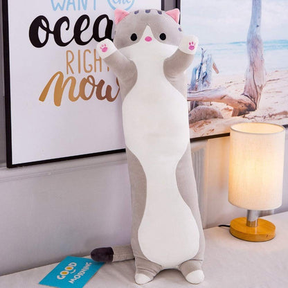 Lovely Plush Cat Doll Cute Cartoon Soft Stuffed Kitten Long Throw Sleeping Pillow Toy Gift for Kids Girlfriend Multiple Size (Grey,90cm/35.4in)