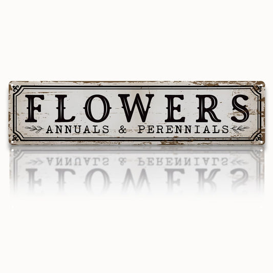 Garden Metal Tin Sign, Vintage Farmhouse Decor, Flowers Annuals and Perennials Sign, Gardening Wall Art for Yard Fence Door Porch, Indoor Outdoor Garden Decoration, 15.7 x 3.9 Inches