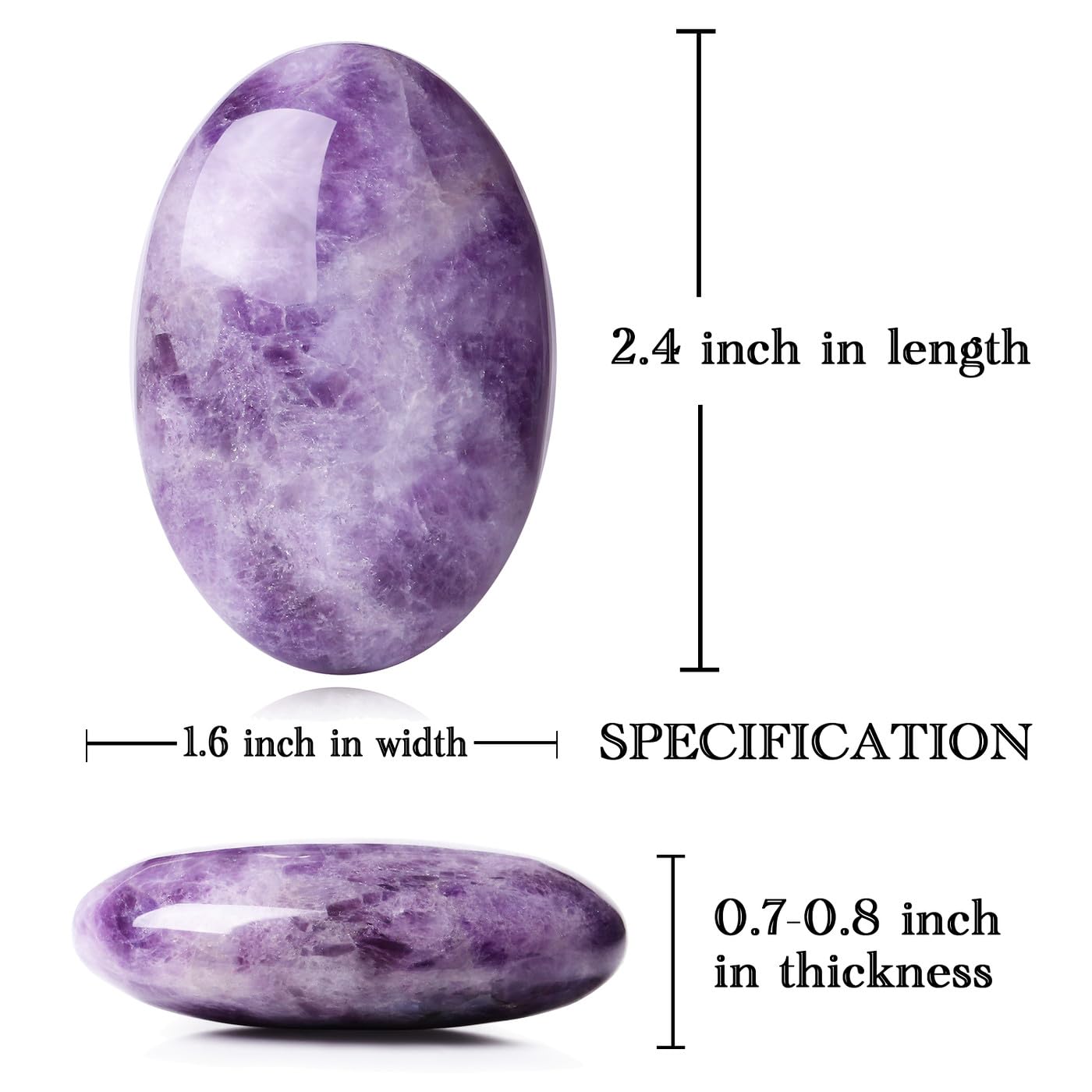 MAIBAOTA 2.4" Amethyst Crystal Healing Crystals Amethyst Stone 0.7" Thick Crystals and Healing Stones Natural Reiki Gemstone Worry Stone Energy Balancing Anxiety Stress Relief Meditation 1 Pc