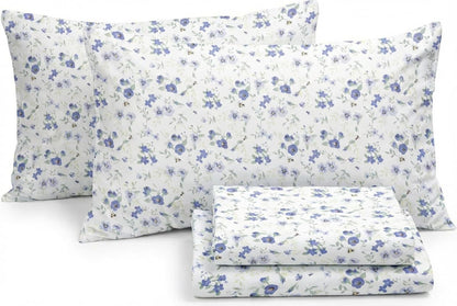 Linen Market 4 Piece Queen Sheet Set - Breathable, Double-Brushed Patterned Cooling Sheets – Ultra Soft & Wrinkle-Free 16" Deep-Pocket Queen Sheets - Easy Care Blossoms Light Blue
