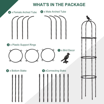 FOLLOOK Garden Trellis Obelisk for Climbing Plants, Lightweight Metal Plant Support for Roses Clematis Vines, Rustproof Decorative Trellis for Outdoor Garden Patio Planter, Black, 2 Pack