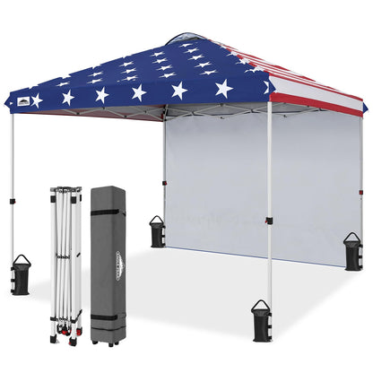 EAGLE PEAK Commercial Canopy 10x10 Pop Up Canopy Tent with 1 Sidewall, Easy Setup Heavy Duty Instant Event Shelter for Vendors & Markets, Outdoor Sun Shade, American Flag