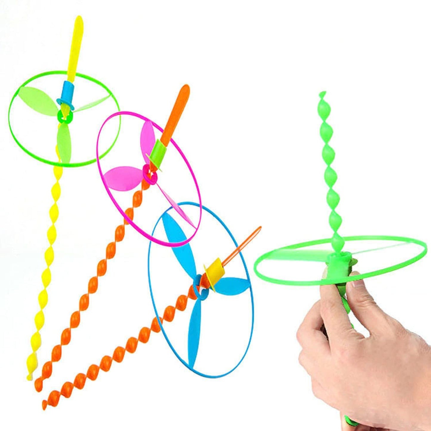 JIEOU Flying Helicopter Toy, 20 Sets Hand the Rotating Circle Helicopter, Bamboo Dragonfly Hand Rub Plastic Propeller for Outdoor Toy Kids Gift Flying (Colorful)