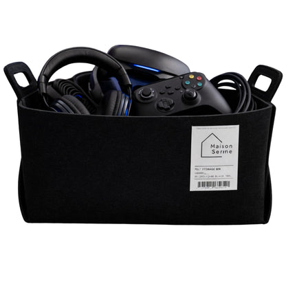 Felt Storage Bin - Foldable Fabric Storage Basket with Handles, Multi-Purpose Storage Organizer for Shelves, Closet, Toys, Clothes, Blankets, Bedroom, Living Room & Nursery, BLACK, Medium