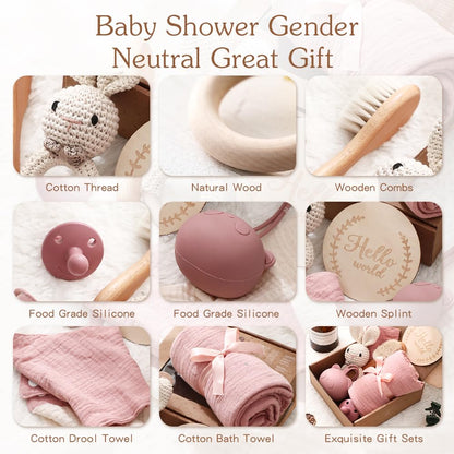 EERKEOD Baby Gift Set for Newborn New Baby Gift Set - Newborn Baby Essentials Baby Bath Set with Baby Blanket Baby Rattle - New Born Baby Girls Gift & Baby Boy Gifts for Baby Shower